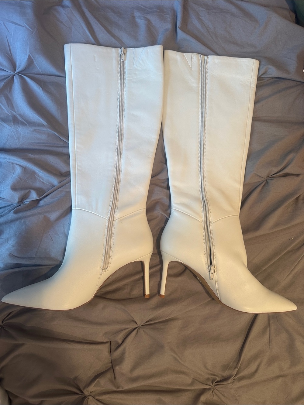 Classic White Knee-High Stiletto Boots - Sleek Pointed Toe